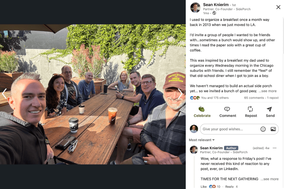 Sean Knierim and attendees at first Side Porch